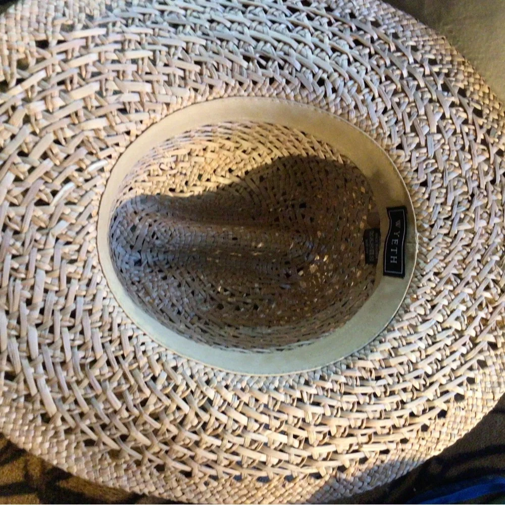 NEW! Wyeth Woven Straw Sun Hat with Green Tie - Picture 3 of 4